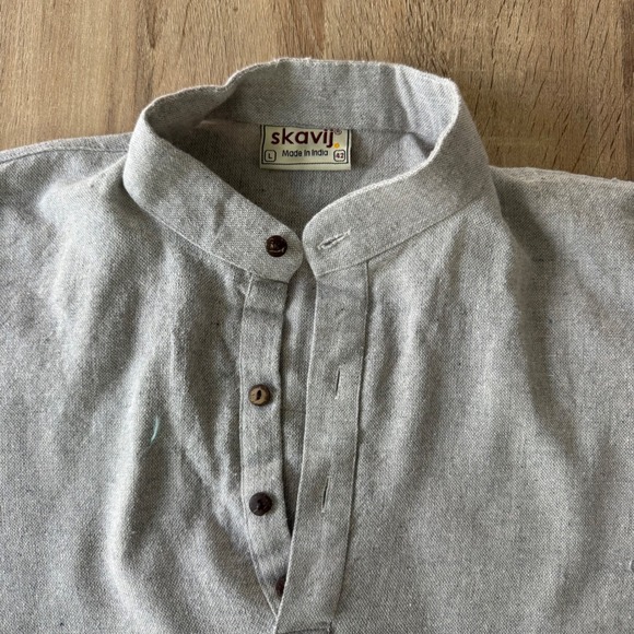 Skavij Mens Grey Mandarin Collar Button Up Long Sleeve Tunic Shirt Size L - Picture 2 of 7